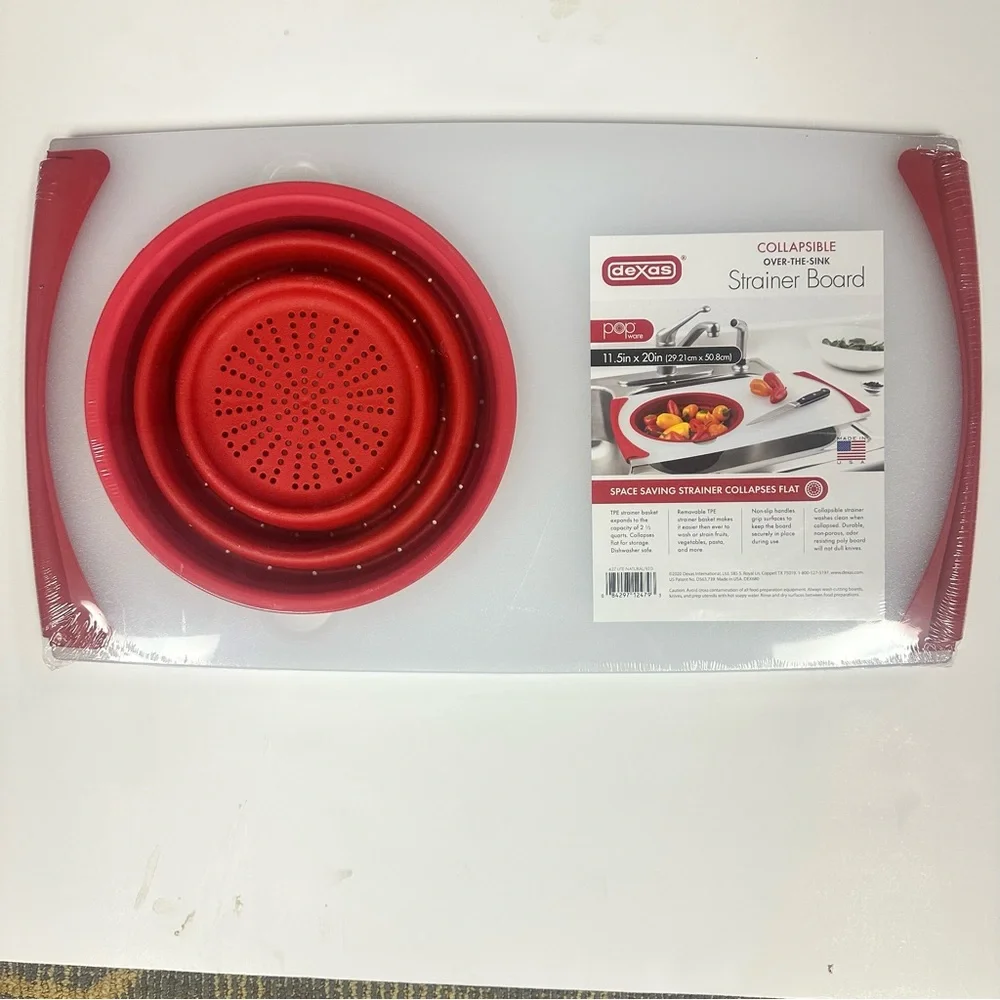 Dexas over the sink Polly cutting board with collapsing colander strainer